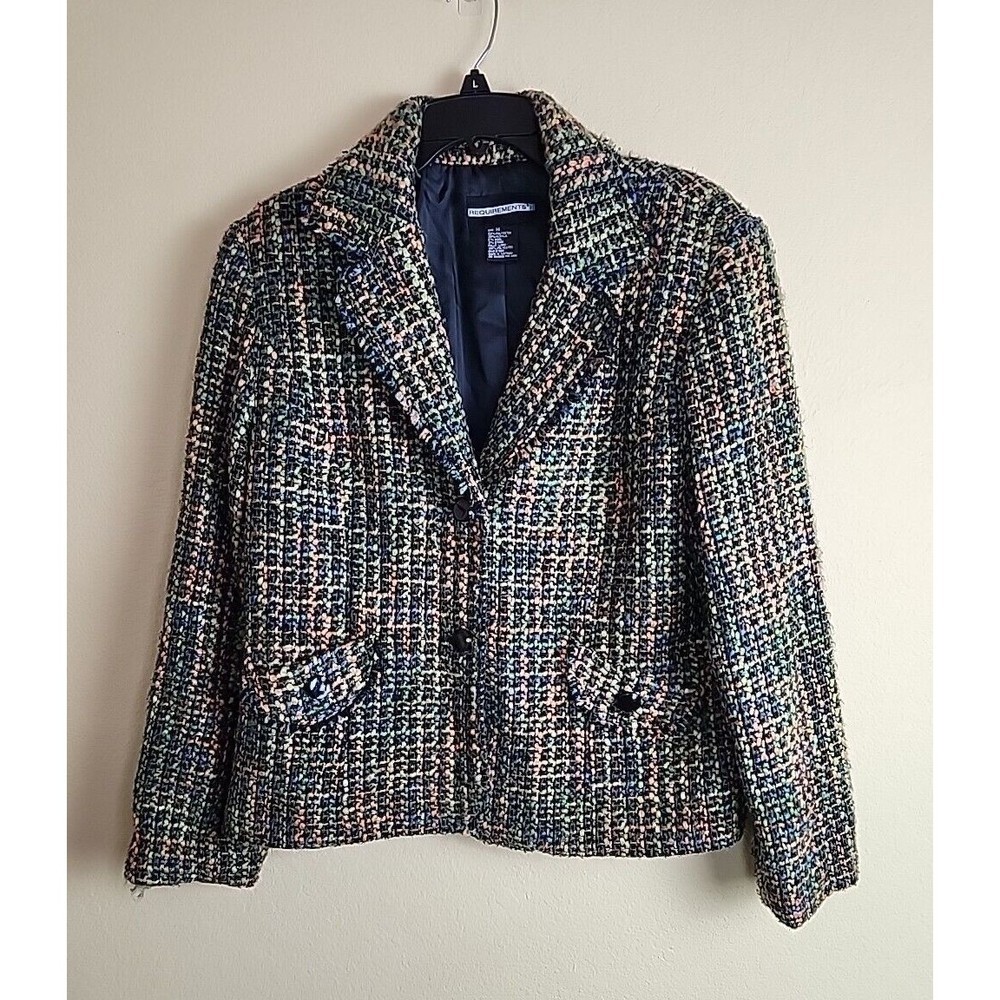 Requirements Womens Size 14 Tweed Multicolor Grandma Core Boho Pocket Rhinestone